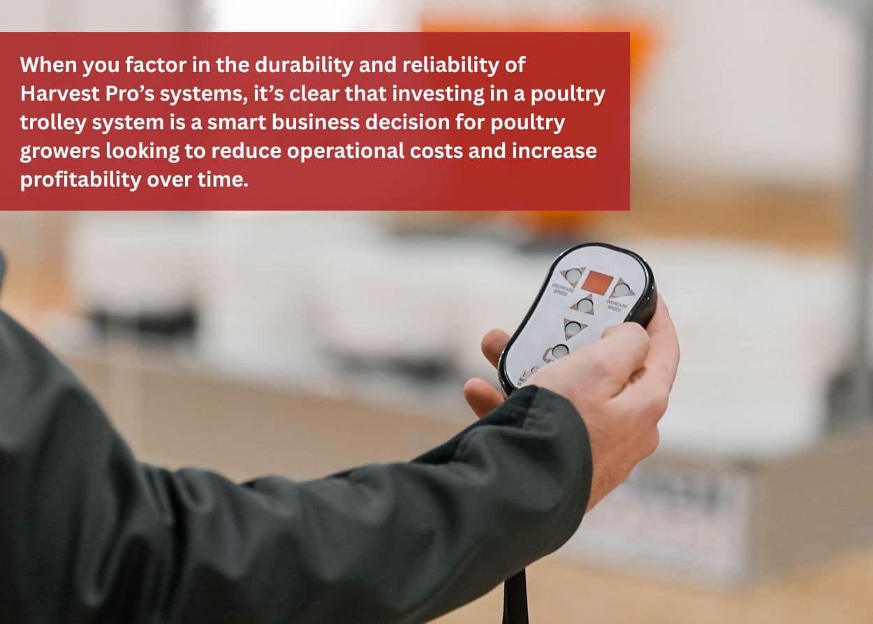 Close-up of worker using remote control for automated trolley system.